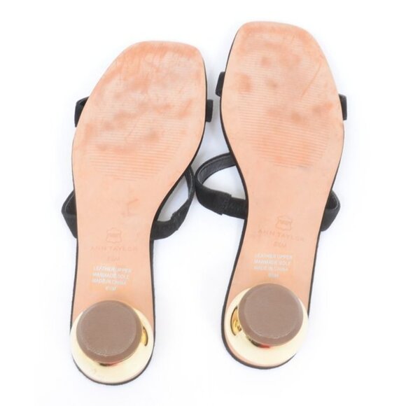 Ann Taylor Black Suede Gold Metallic Spherical Heel Slide Sandal Women's 8.5 - Picture 7 of 8
